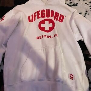 Lifeguard White Hoodie with Red Print
